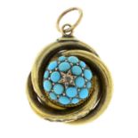 A Victorian gold turquoise and rose-cut diamond memorial pendant.