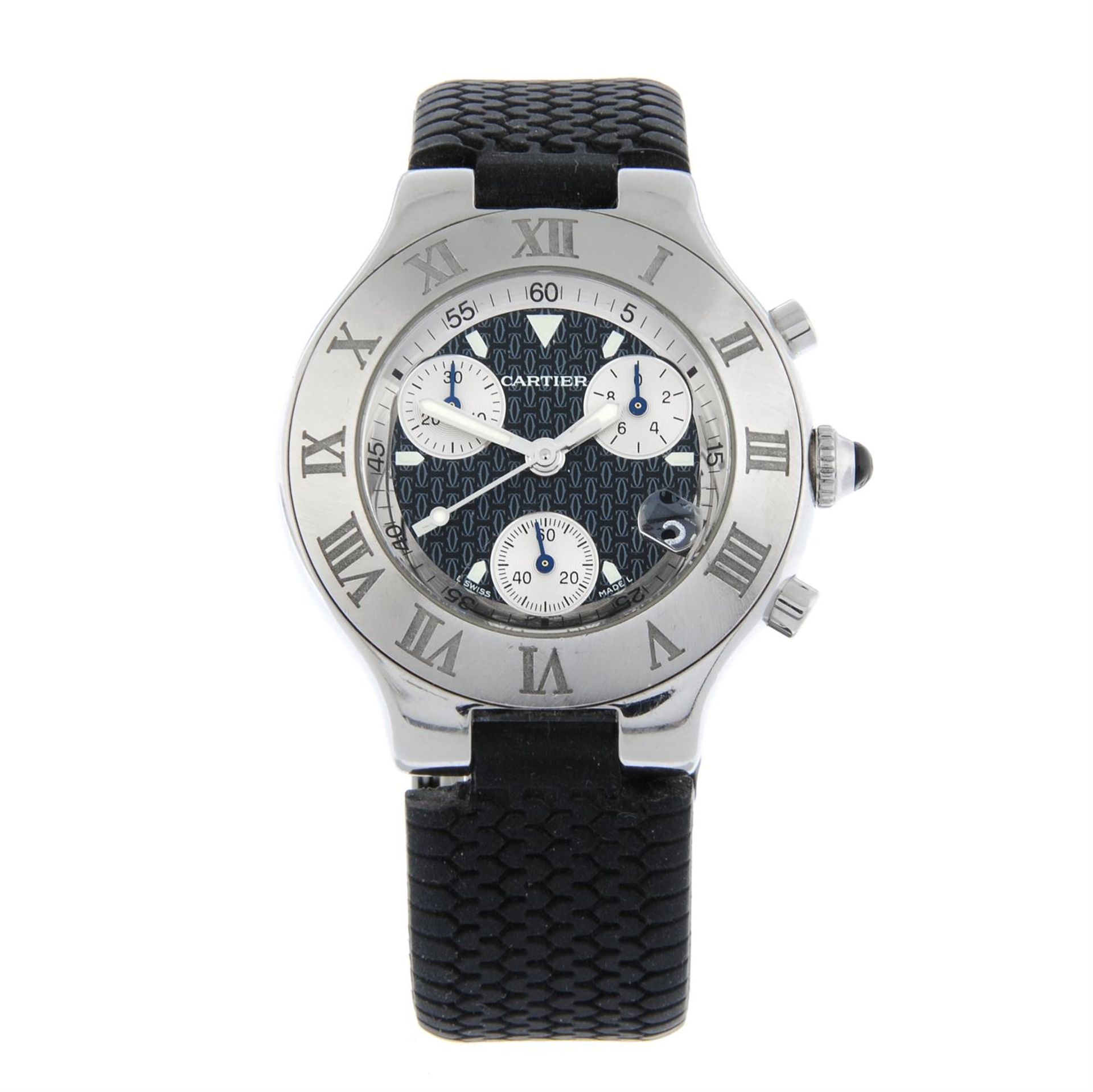 CARTIER - a stainless steel Chronoscaph 21 chronograph wrist watch, 37mm.