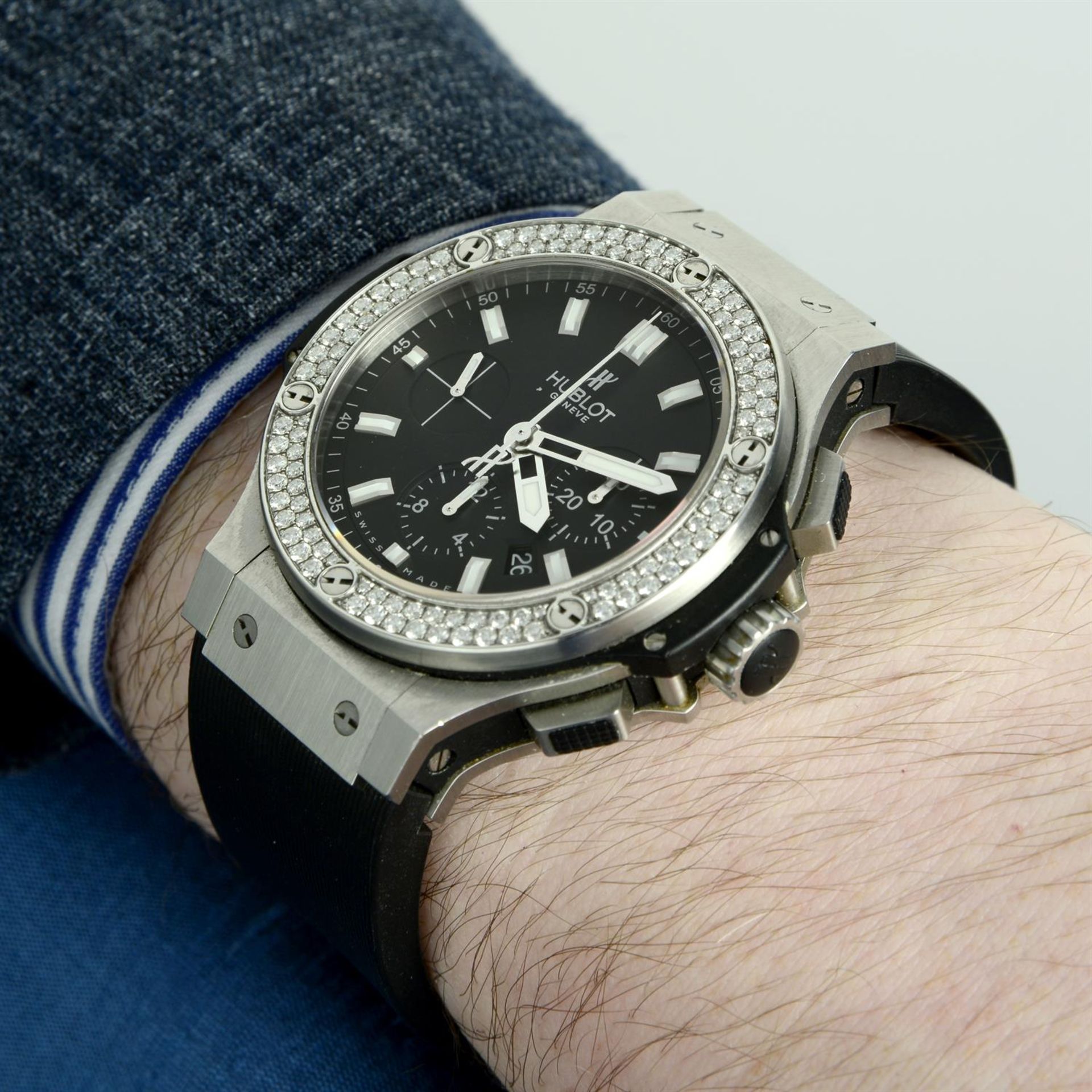 HUBLOT - a diamond set bi-material Big Bang chronograph wrist watch, 48mm. - Image 5 of 6