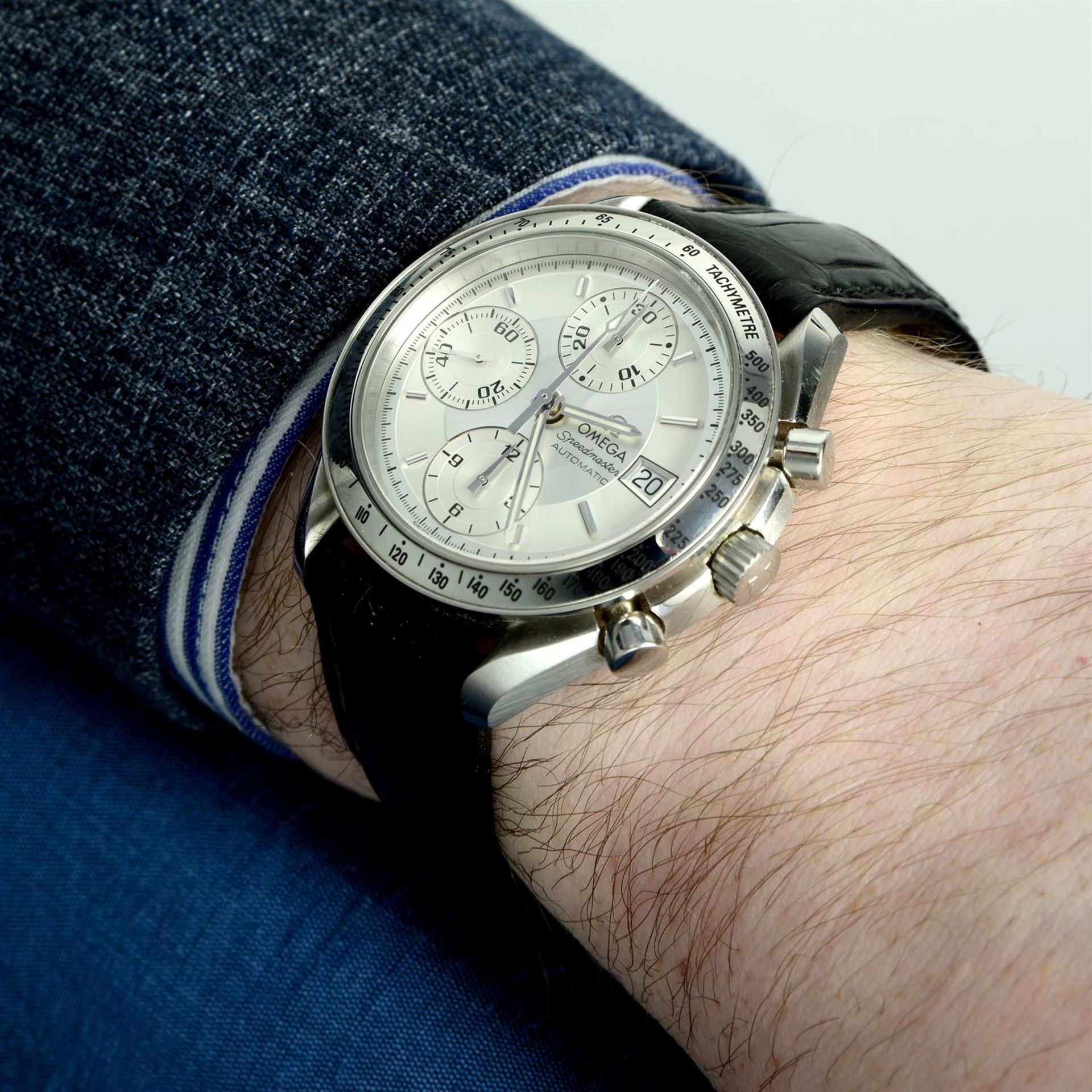 OMEGA - a stainless steel Speedmaster chronograph wrist watch, 38mm. - Bild 5 aus 6