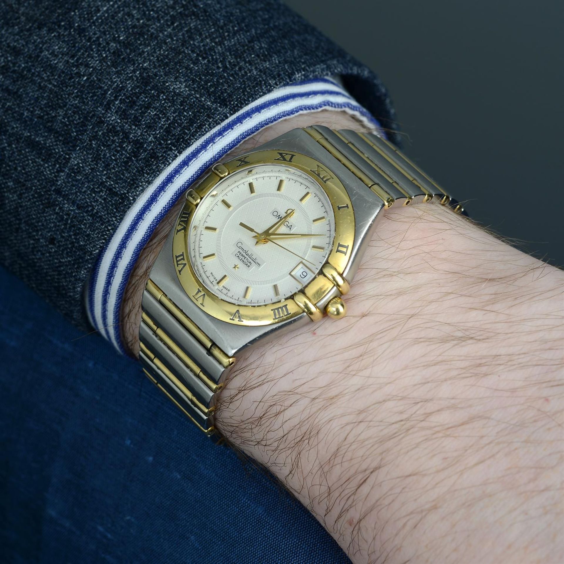 OMEGA - a bi-metal Constellation Calendar bracelet watch, 35mm. - Image 5 of 6