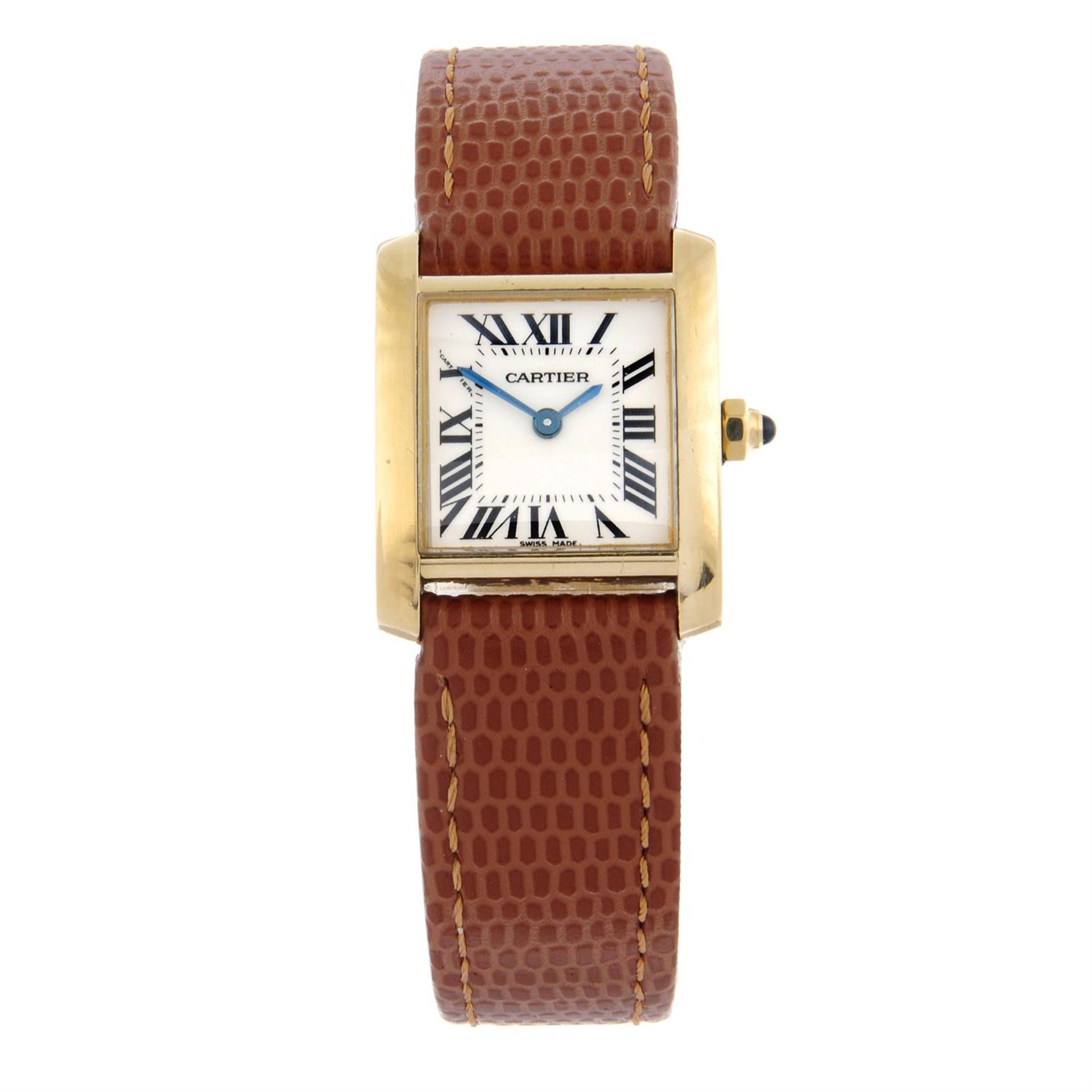 CARTIER - an 18ct gold Tank wrist watch, 20x20mm.