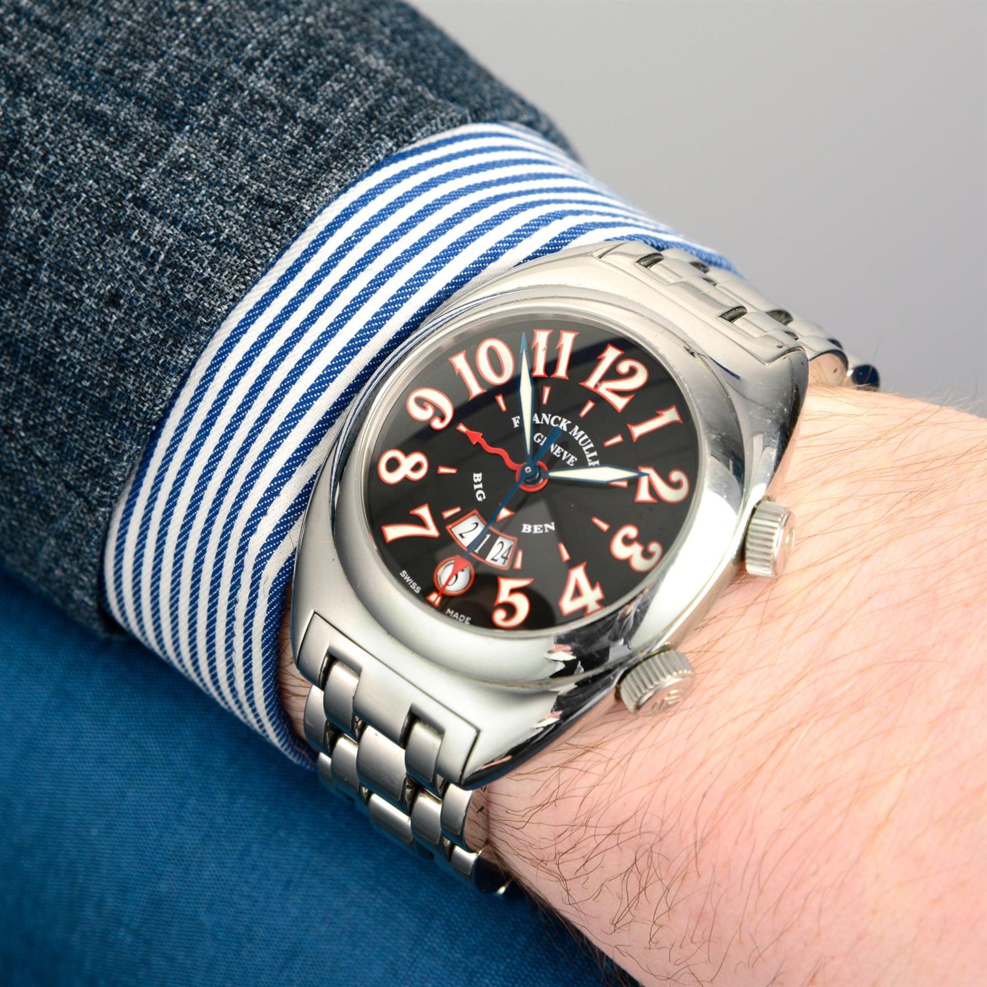 FRANCK MULLER - a stainless steel TransAmerica 2000 Big Ben GMT alarm bracelet watch, 40mm. - Image 6 of 7