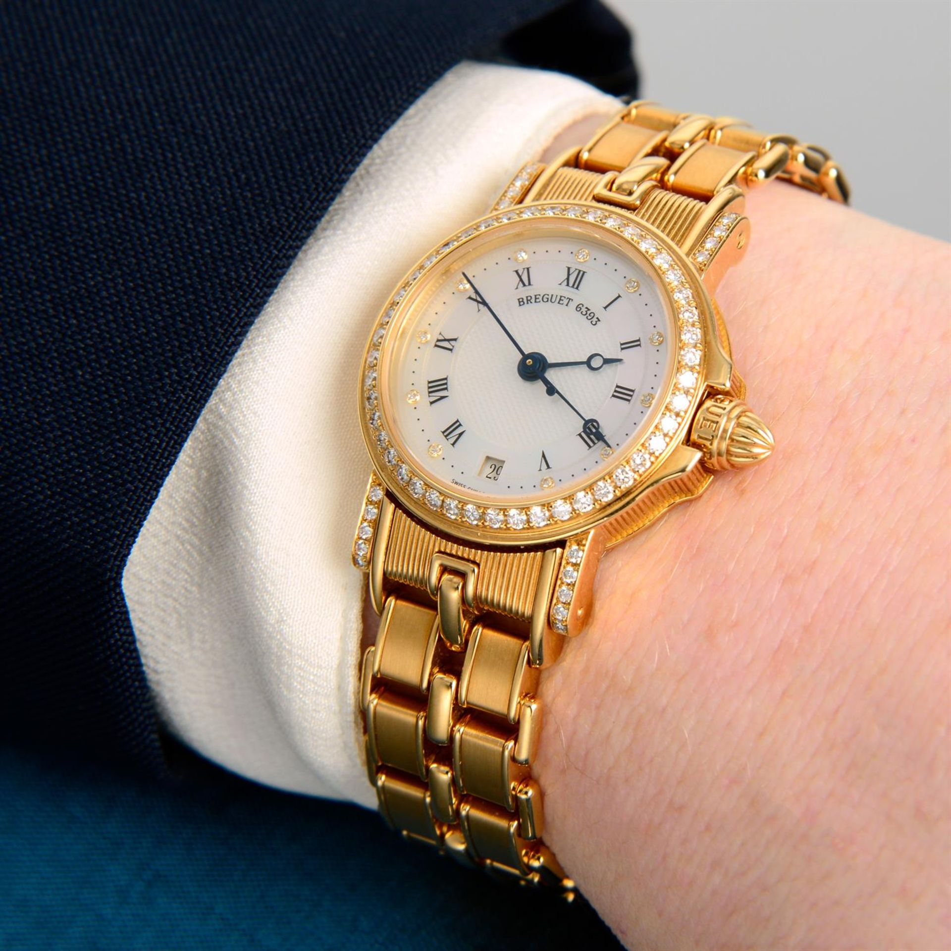 BREGUET - a diamond set 18ct yellow gold Horloger De La Marine bracelet watch, 26mm. - Image 6 of 7