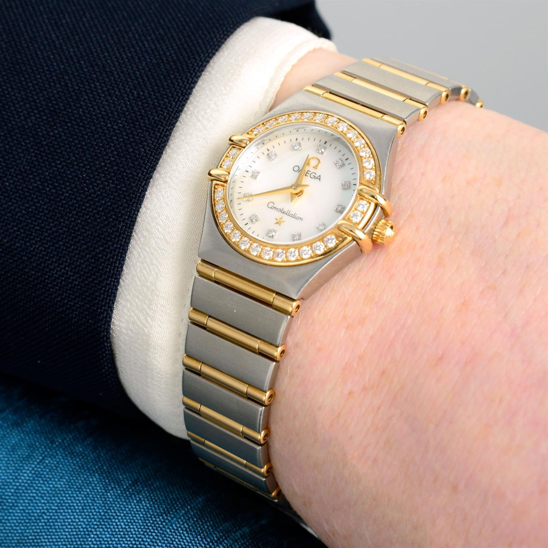 OMEGA - a factory diamond set bi-metal Constellation bracelet watch, 22.5mm - Image 5 of 5