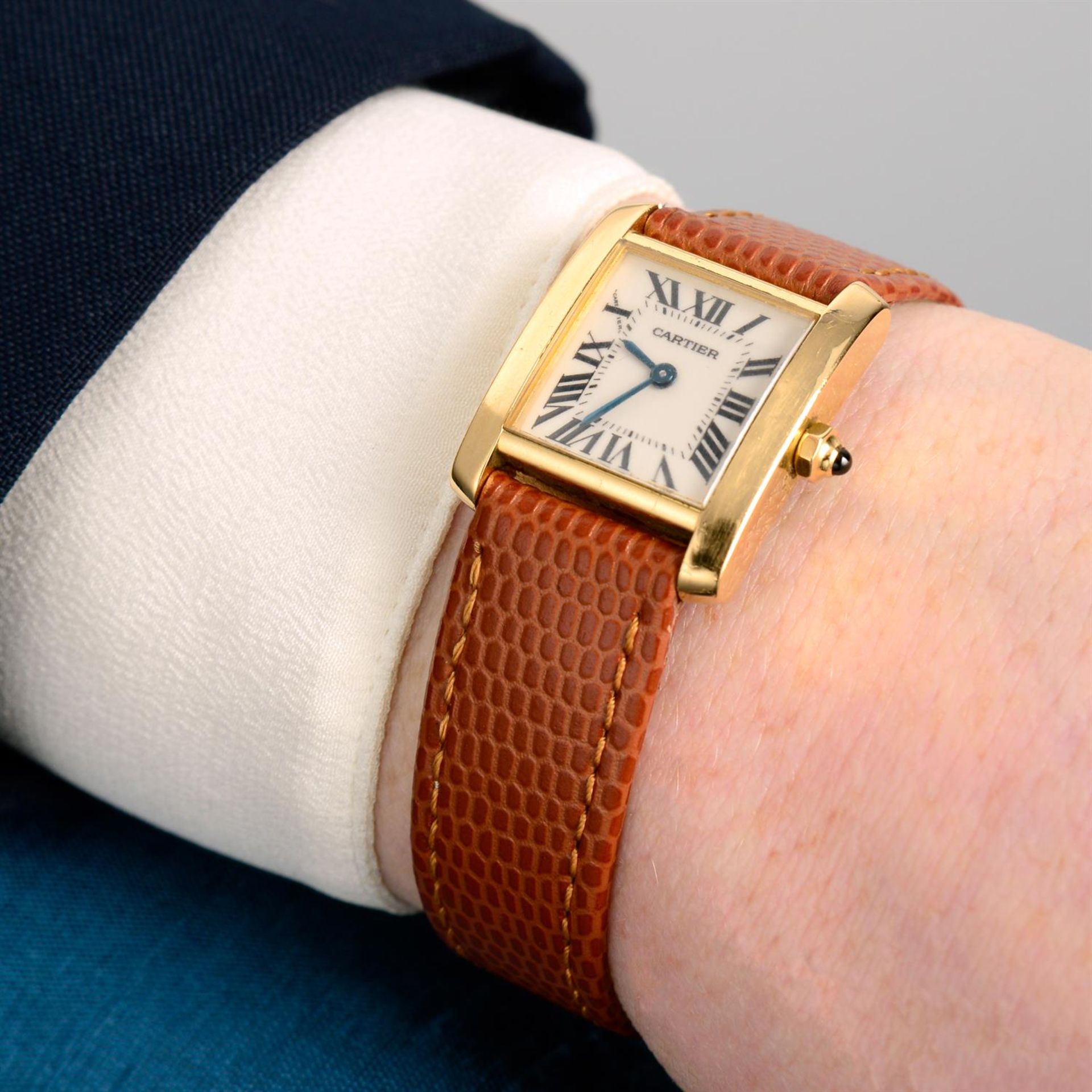 CARTIER - an 18ct gold Tank wrist watch, 20x20mm. - Image 6 of 6