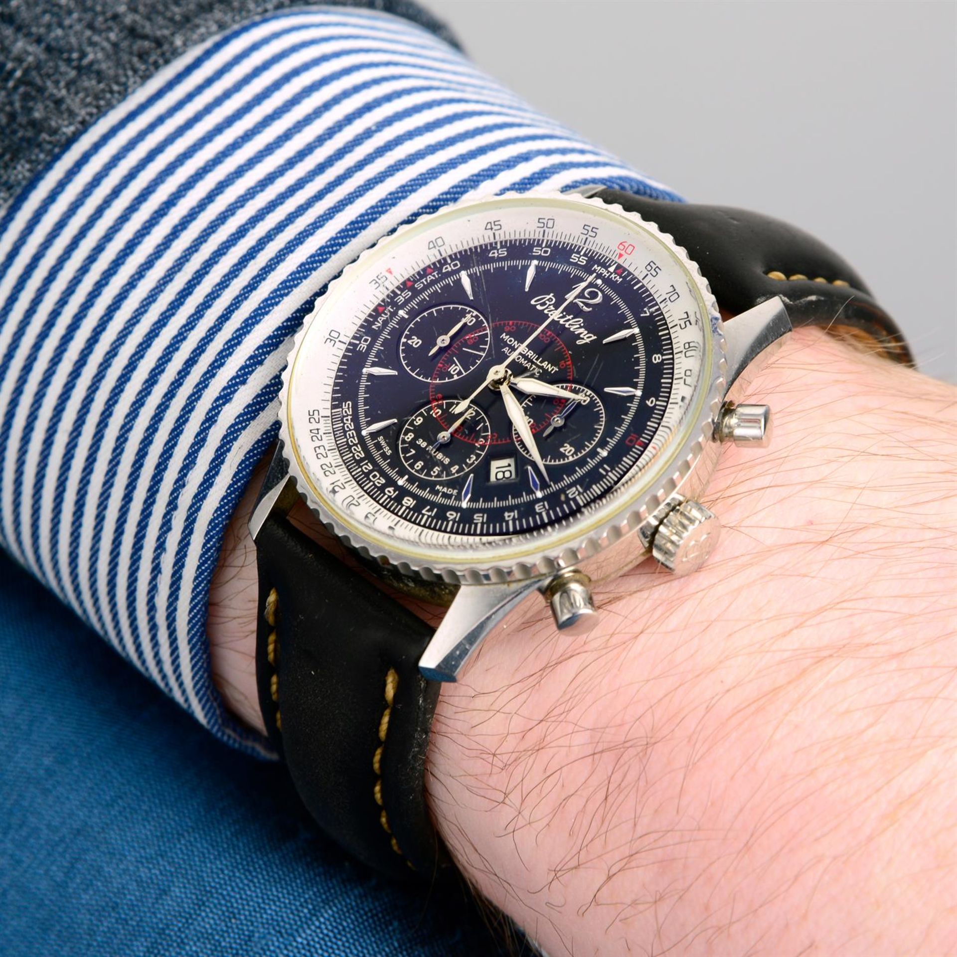 BREITLING - a stainless steel Navitimer Montbrilliant chronograph wrist watch, 38mm. - Image 5 of 6