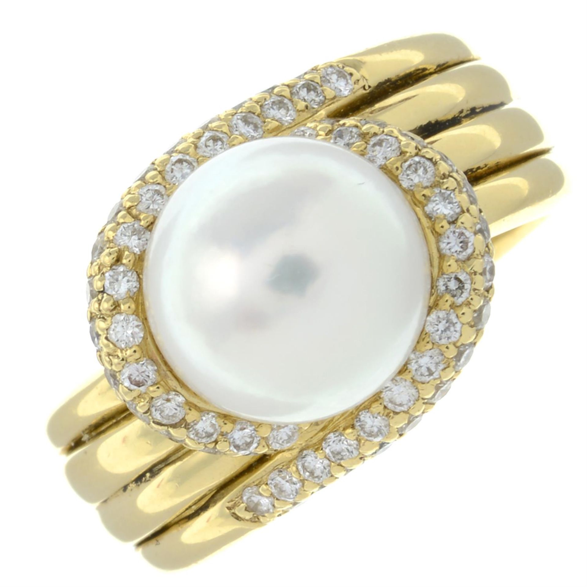 An 18ct gold cultured pearl and brilliant-cut diamond dress ring.