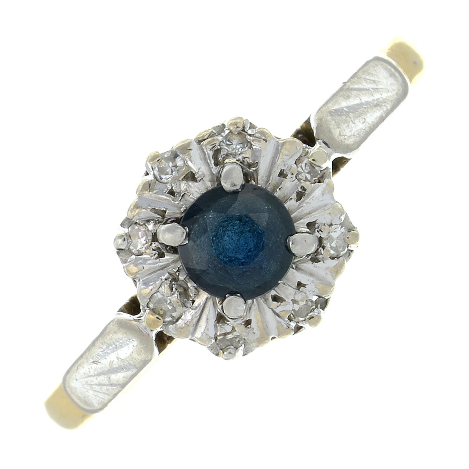 A mid 20th century 18ct gold and platinum sapphire and diamond ring.