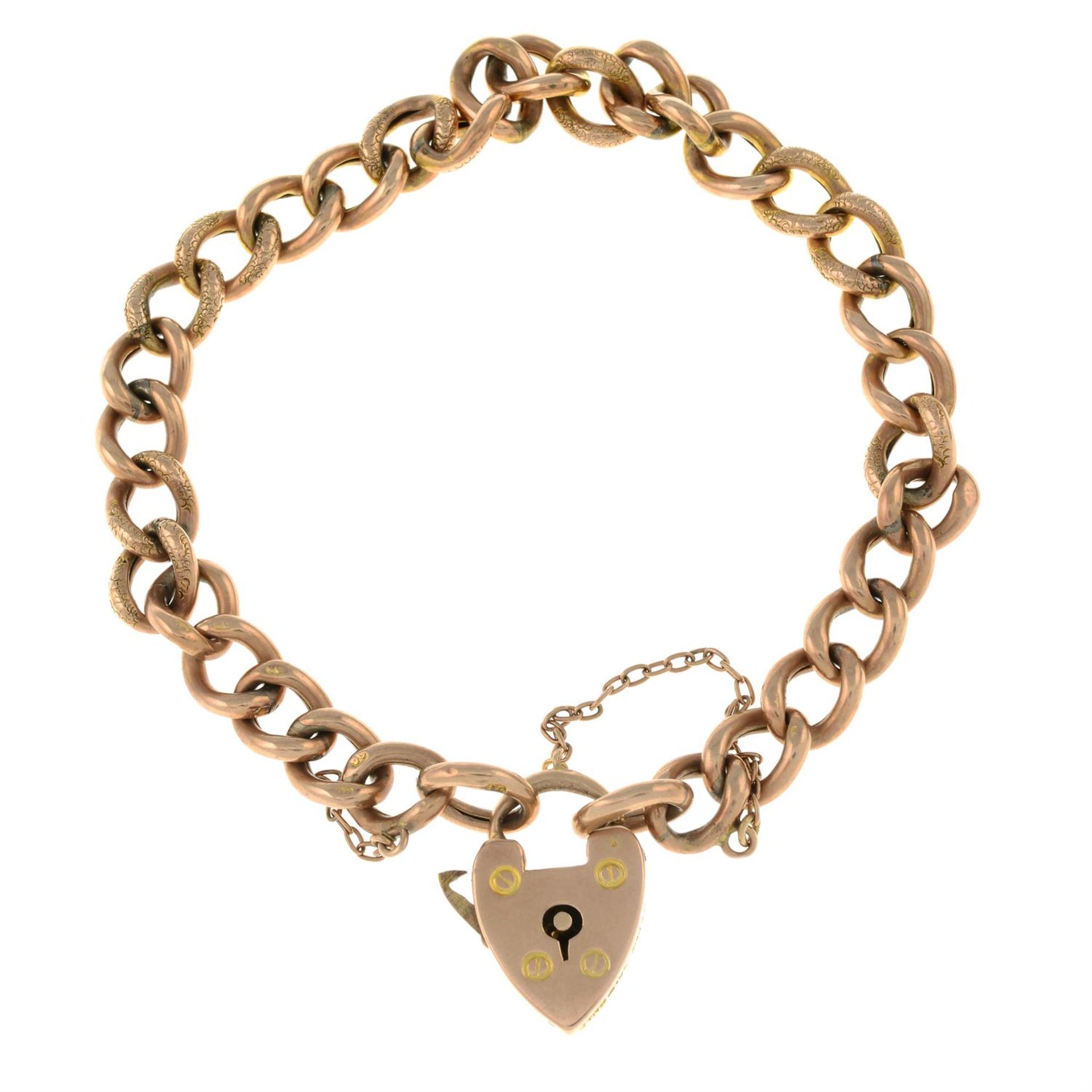 A mid 20th century 9ct gold bracelet, with heart-shape padlock clasp.