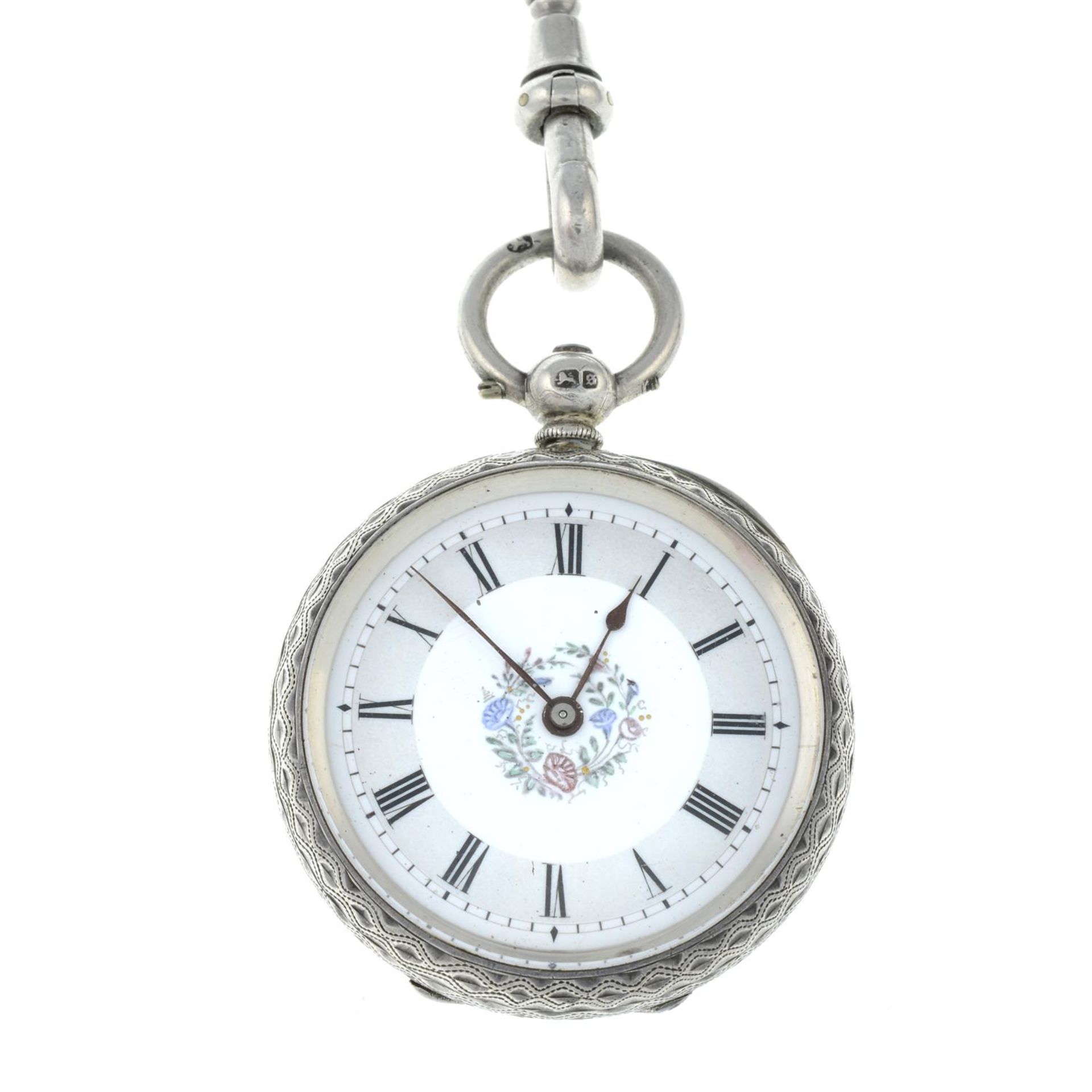 A late Victorian silver fob watch, with longuard chain.