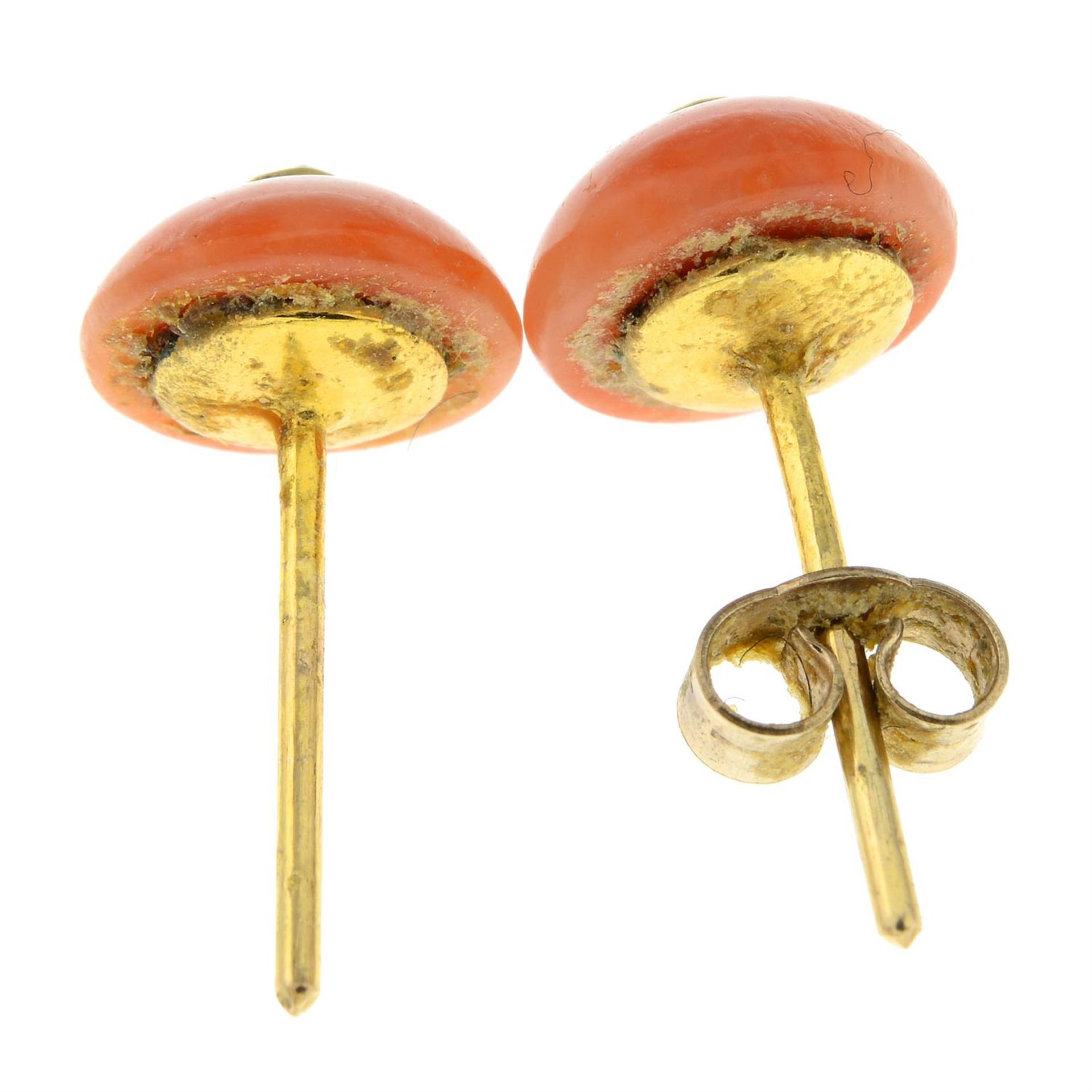 A pair of late Victorian gold coral and old-cut diamond stud earrings. - Image 2 of 2