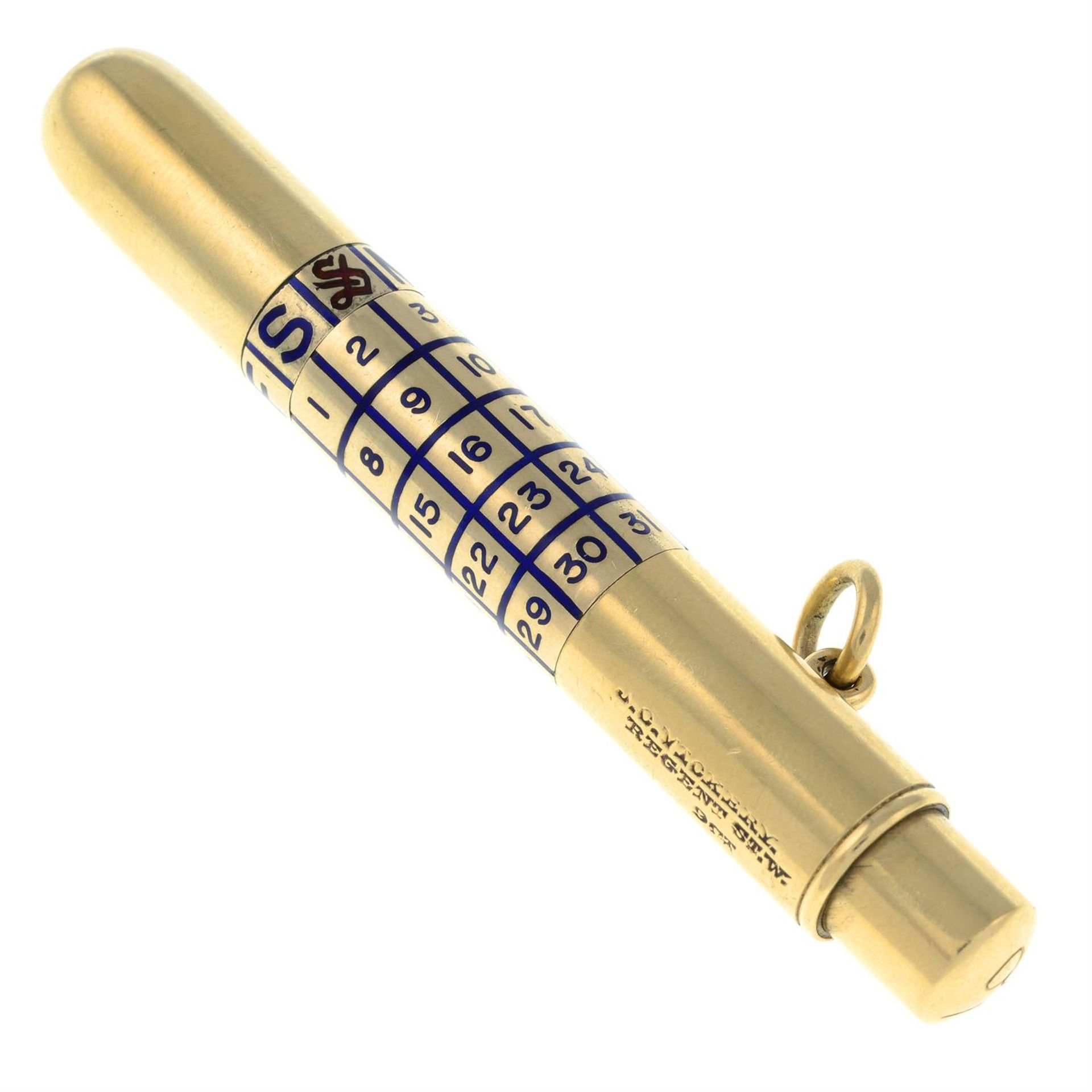An early 20th century 9ct gold enamel retractable pencil, with rotating calendar component. - Image 2 of 2
