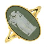 A mid 20th century 18ct gold jasperware Wedgwood cameo single-stone ring, depicting the muse Erato