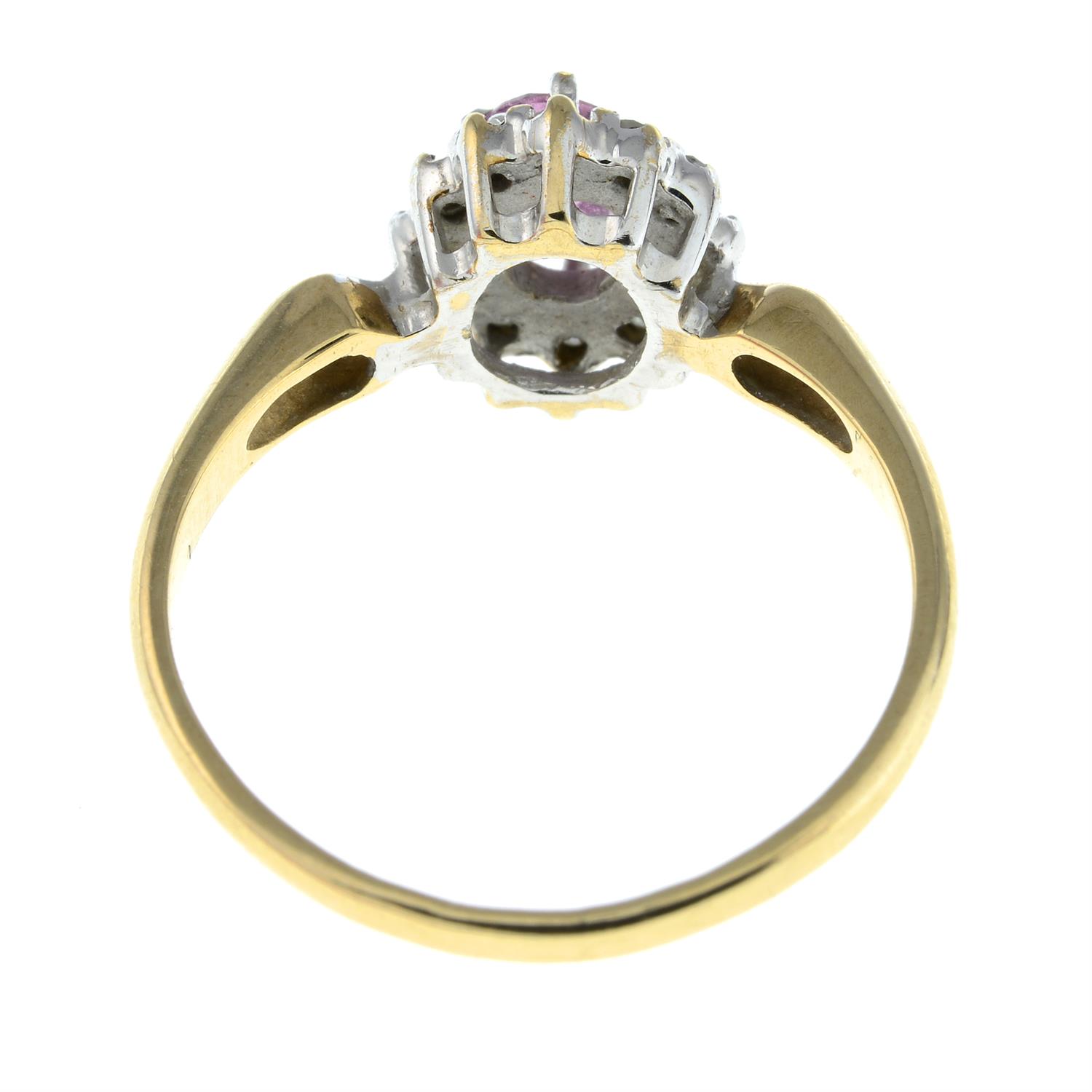 A 9ct gold pink sapphire and single-cut diamond cluster ring. - Image 2 of 2