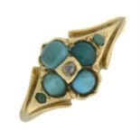 A late Victorian gold turquoise and rose-cut diamond cluster ring.