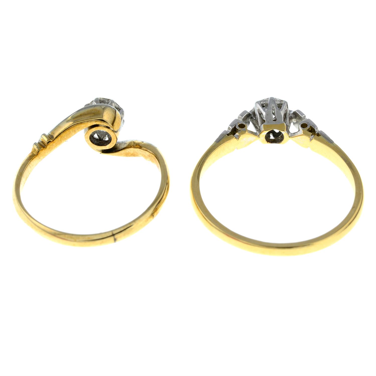 Two mid 20th century 18ct gold brilliant-cut diamond single-stone rings. - Image 2 of 2