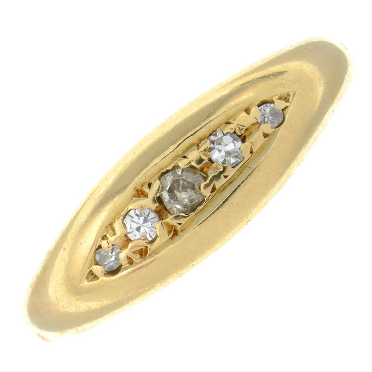 An early 20th century 18ct gold rose and old-cut diamond five-stone ring.