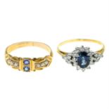 An Edwardian 15ct gold sapphire and split pearl ring, together with an 18ct gold sapphire and