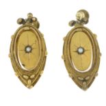 A pair of mid Victorian gold split pearl 'Etruscan Revival' earrings, with replacement screw-backs.