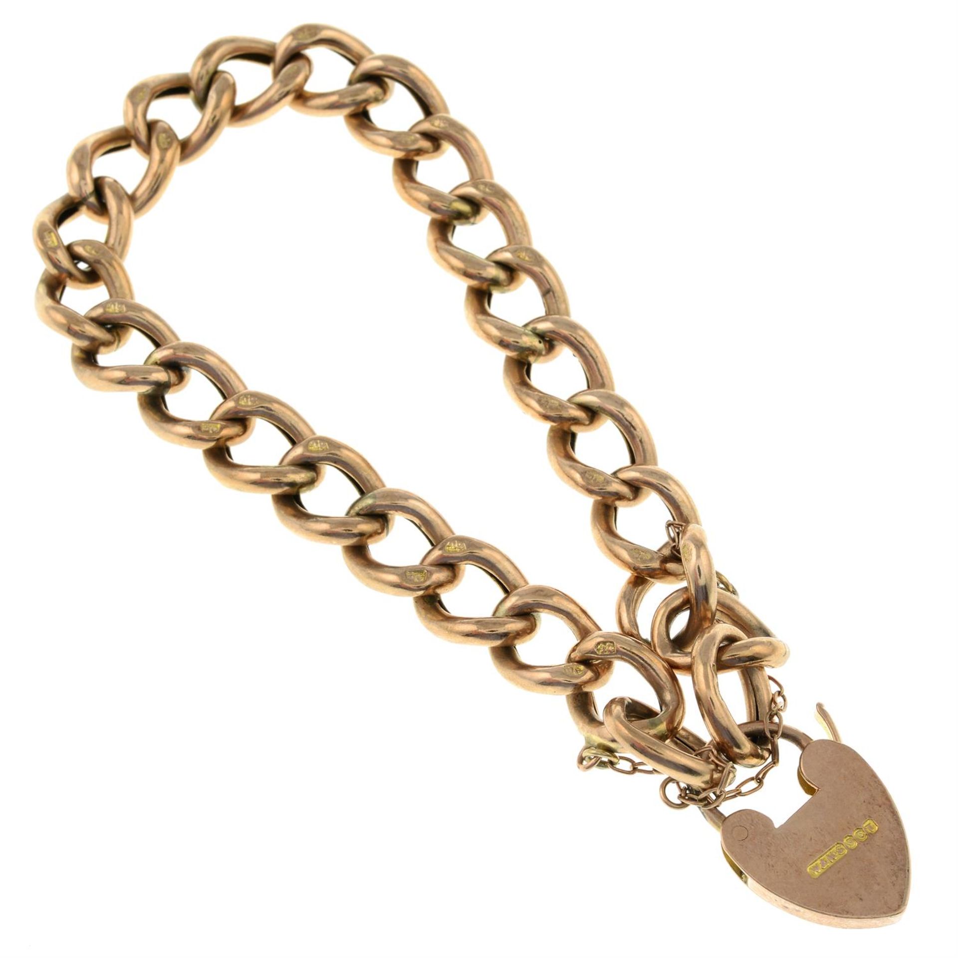 A late Victorian 9ct gold curb-link charm bracelet, with heart-shaped padlock clasp. - Image 2 of 2