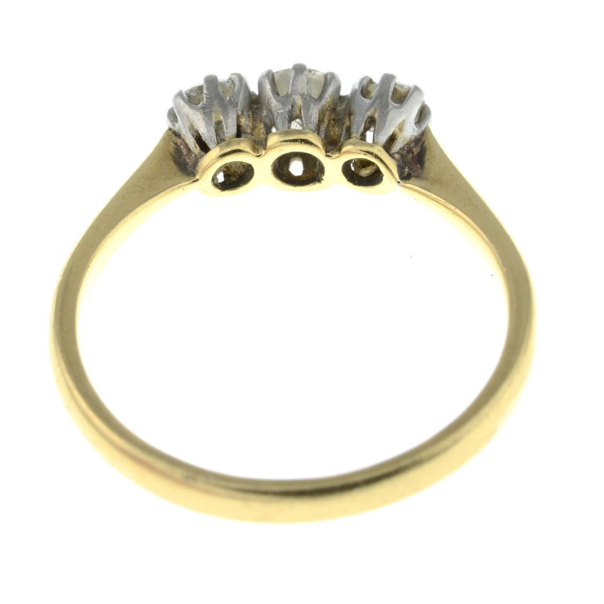 A mid 20th century 18ct gold and platinum old-cut diamond three-stone ring. - Image 2 of 2