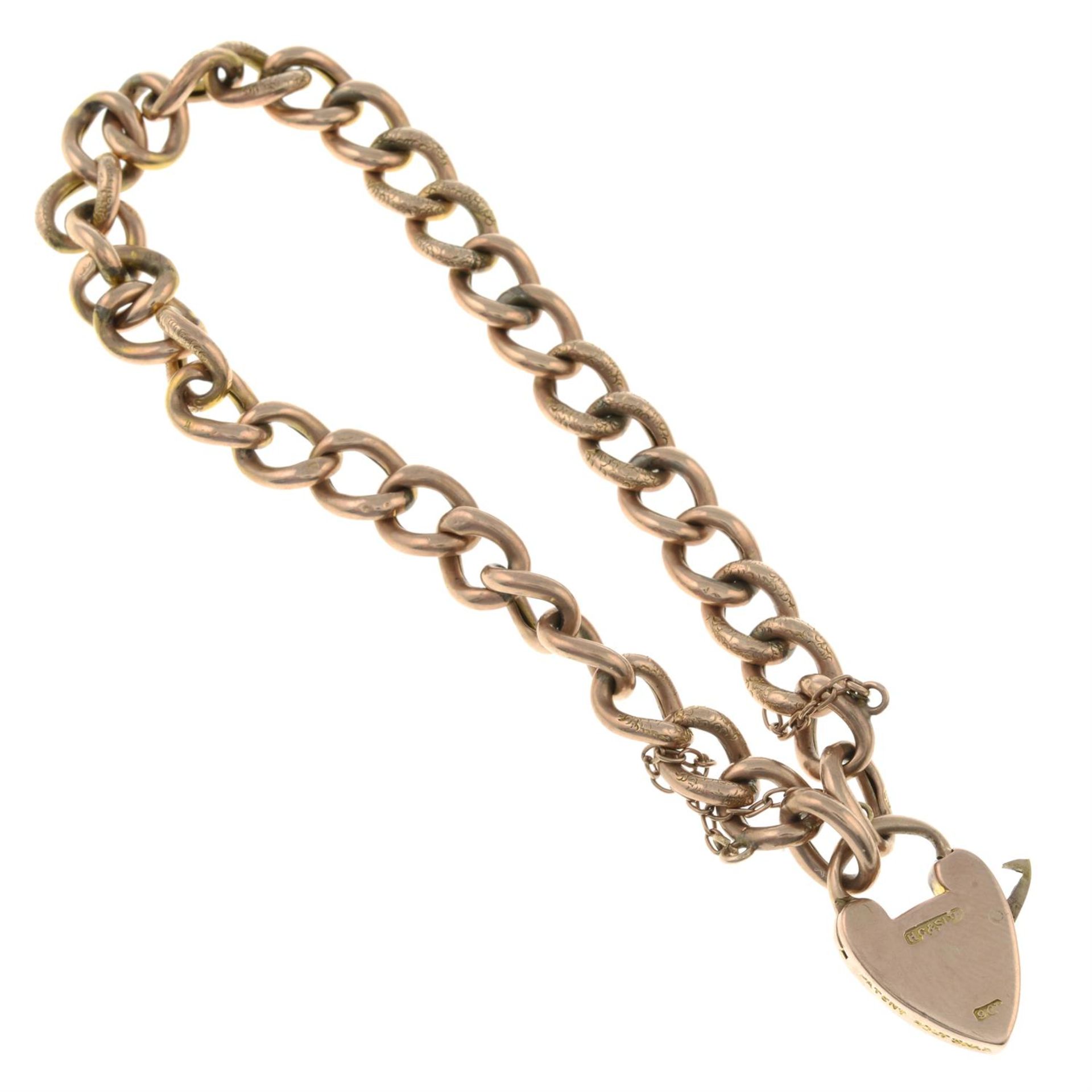 A mid 20th century 9ct gold bracelet, with heart-shape padlock clasp. - Image 2 of 2