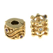 Two 14ct gold gem-set charms.