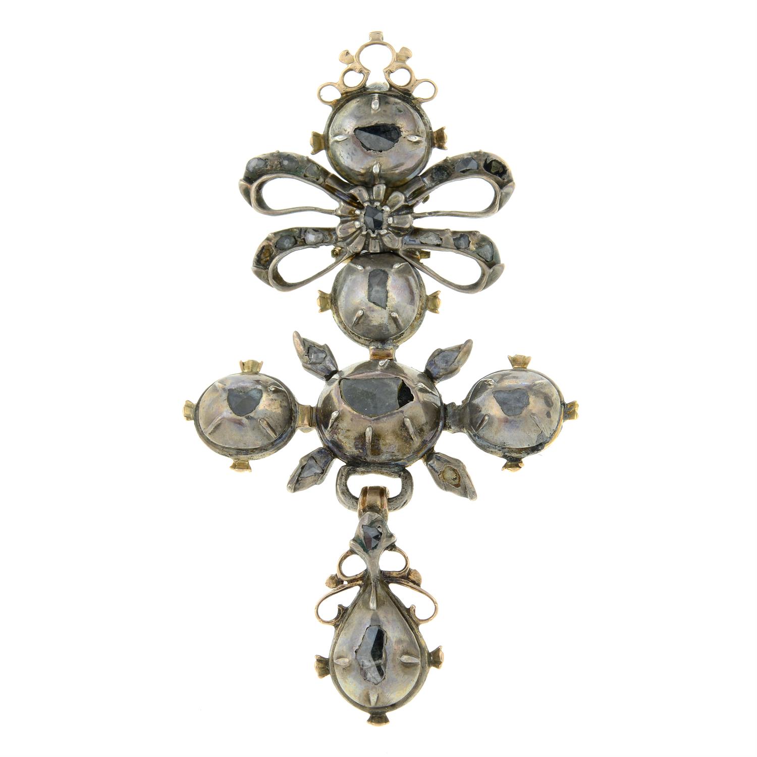 An Iberian 18th century silver and gold rose-cut diamond pendant.