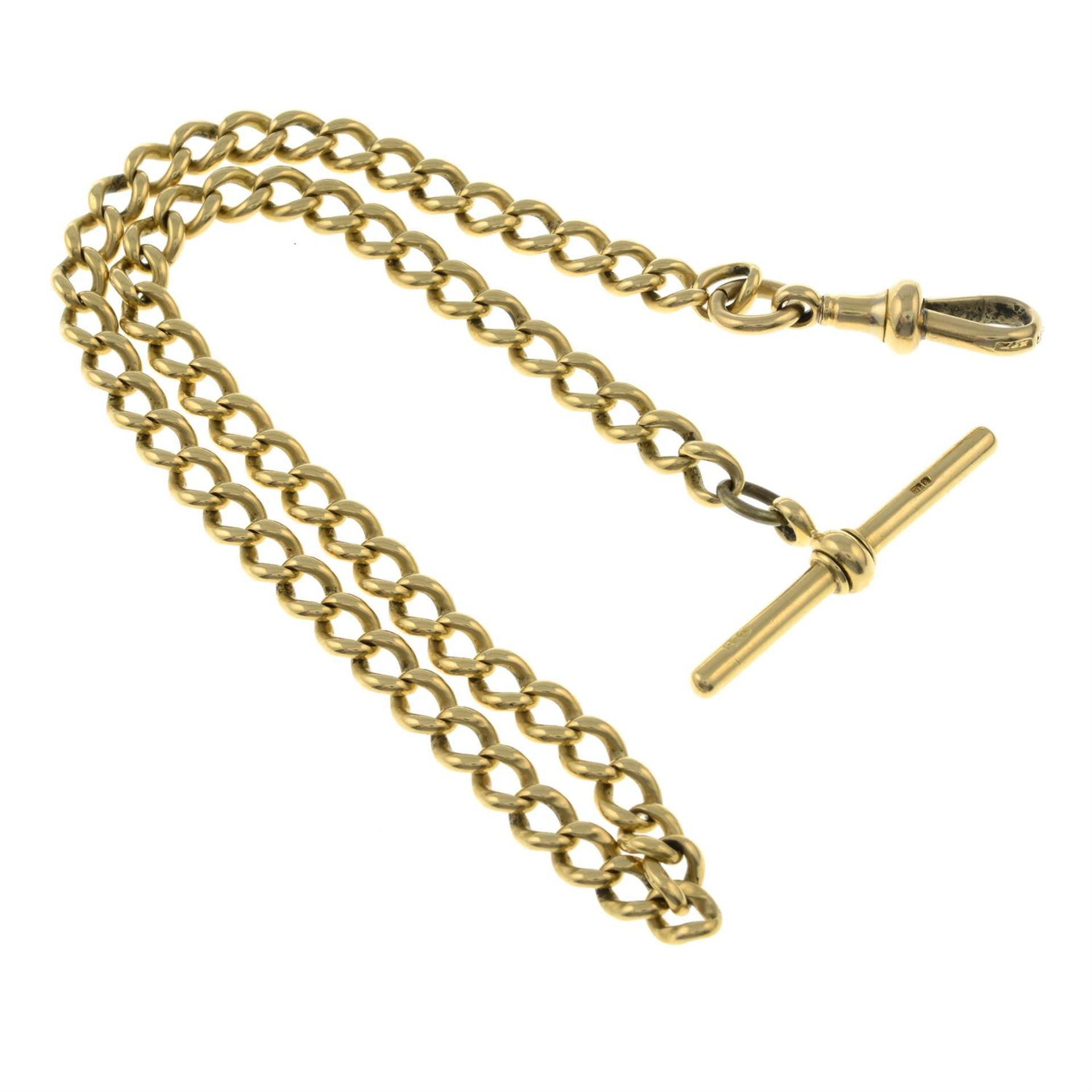 An early 20th century 18ct gold albert chain, with suspended T-bar. - Bild 2 aus 2