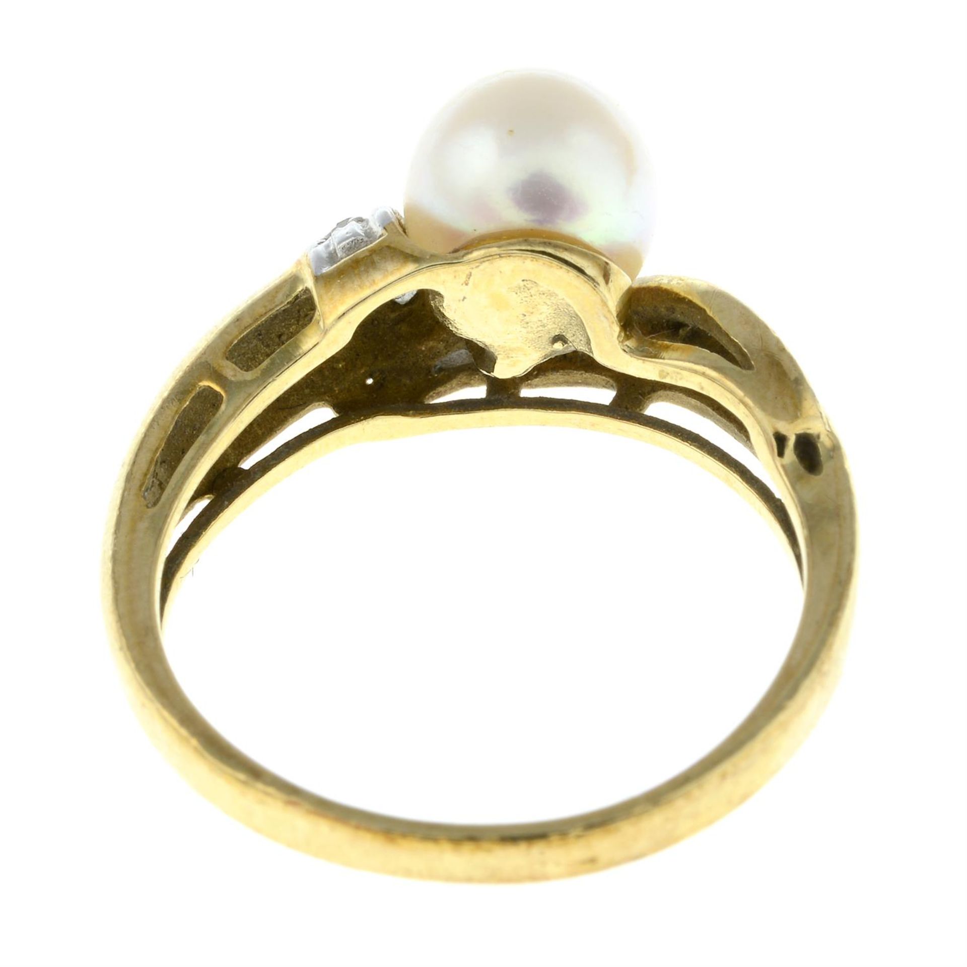 An 9ct gold cultured pearl and single-cut diamond ring. - Image 2 of 2