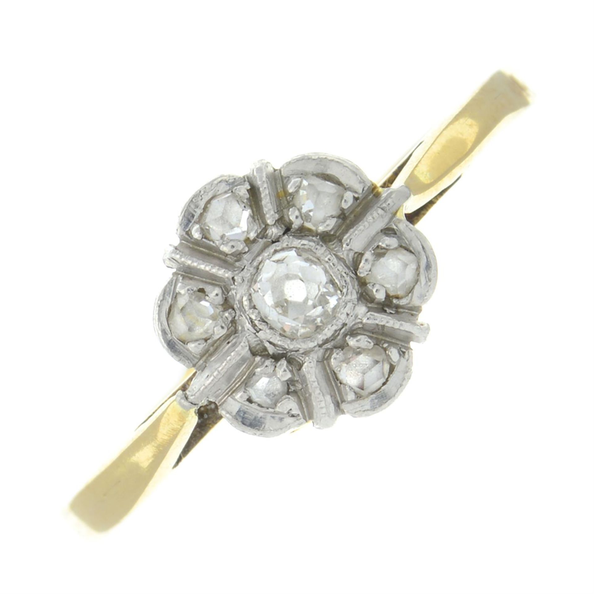 An early to mid 20th century gold and platinum vari-cut diamond floral cluster ring.