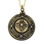 A pendant, converted from an item of mid Victorian gold cannetille jewellery, with chain.