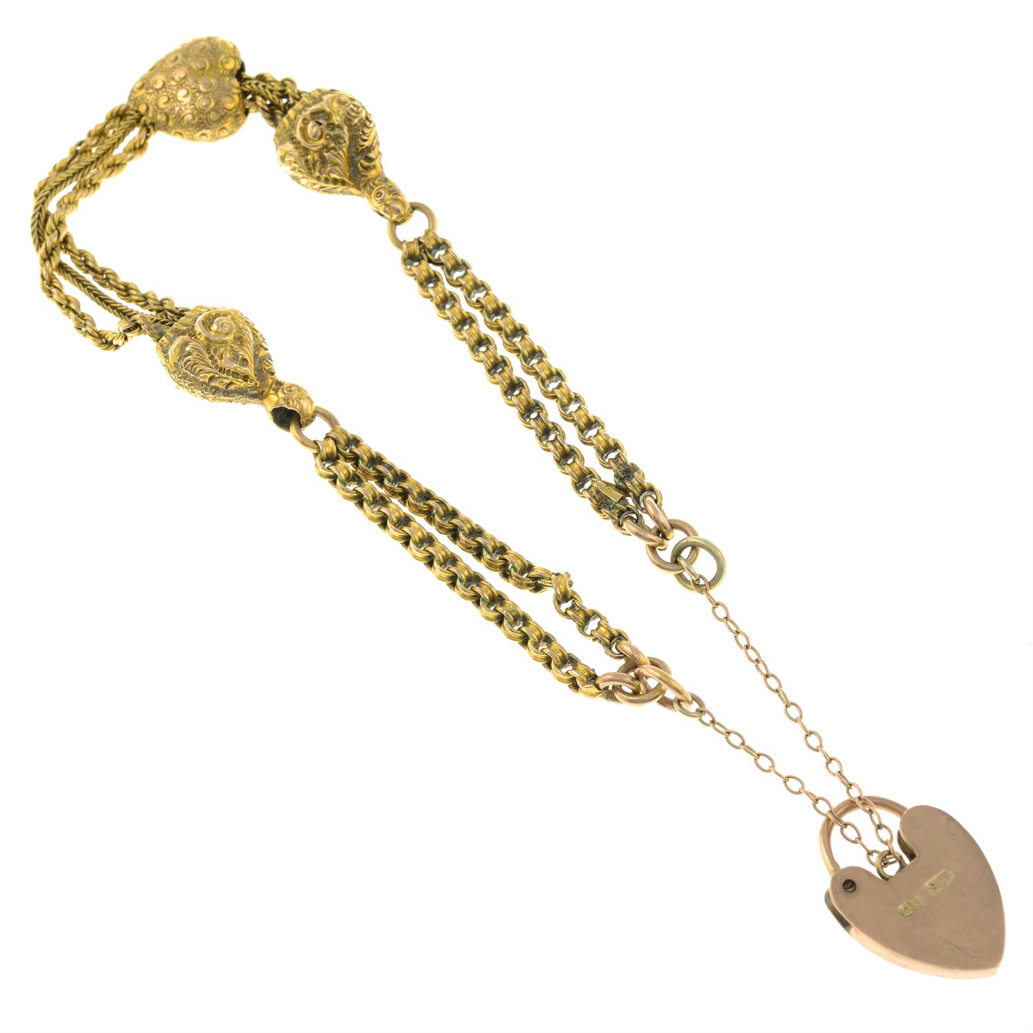 A late Victorian gold Albertina bracelet, with heart-shaped padlock clasp of similar age. - Image 2 of 2