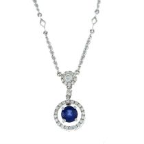 An 18ct gold sapphire and brilliant-cut diamond pendant necklace.