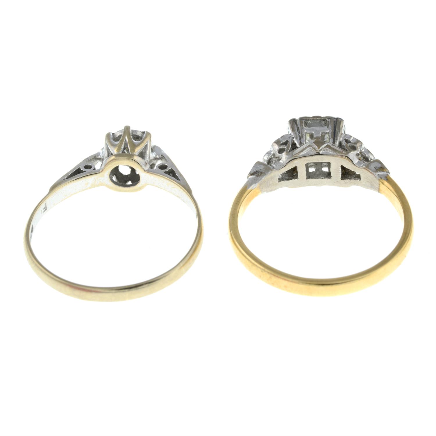 A mid 20th century 18ct gold illusion-set diamond single-stone ring, together with a 1970's 18ct - Image 2 of 2