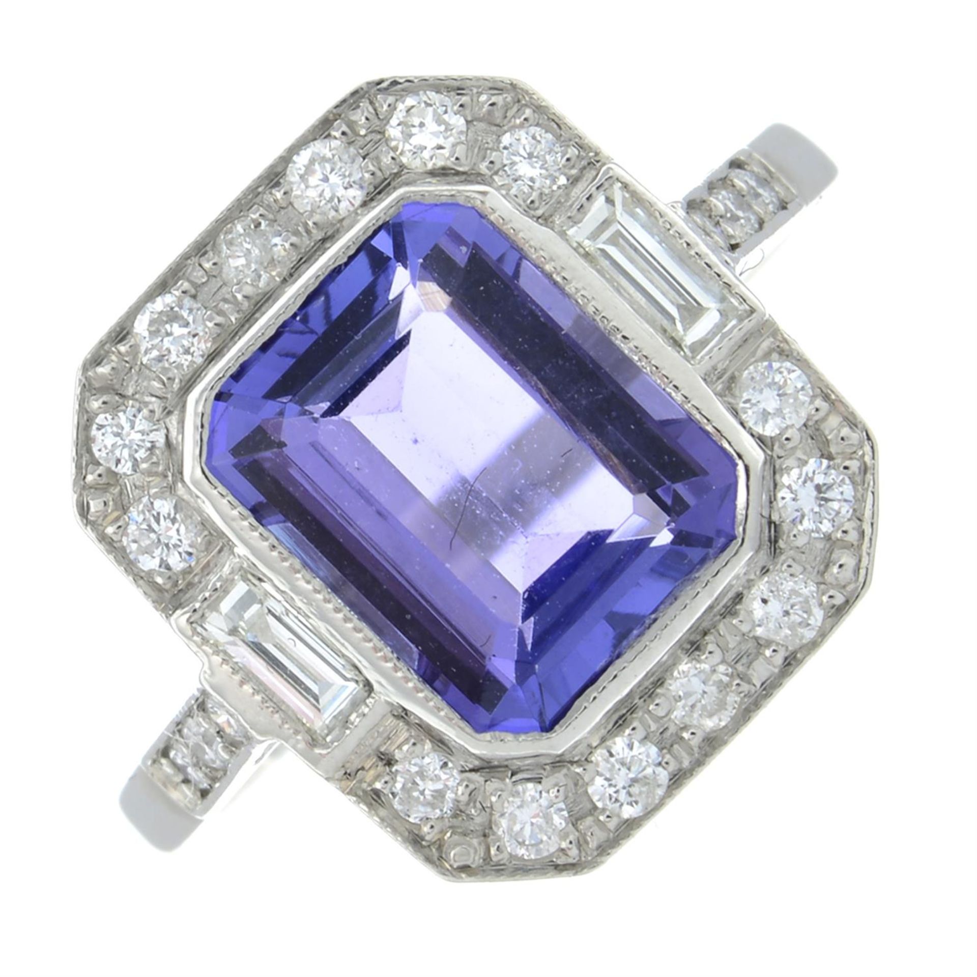 A tanzanite and vari-cut diamond cluster ring.