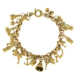 A 9ct gold bracelet, with twenty-three charms.