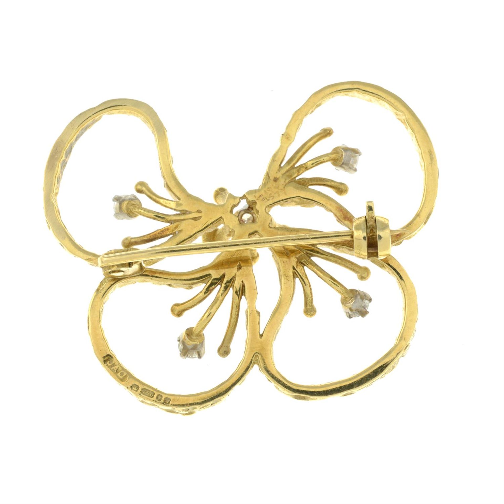 An 18ct gold brilliant-cut diamond abstract floral brooch, by John Donald. - Image 2 of 2
