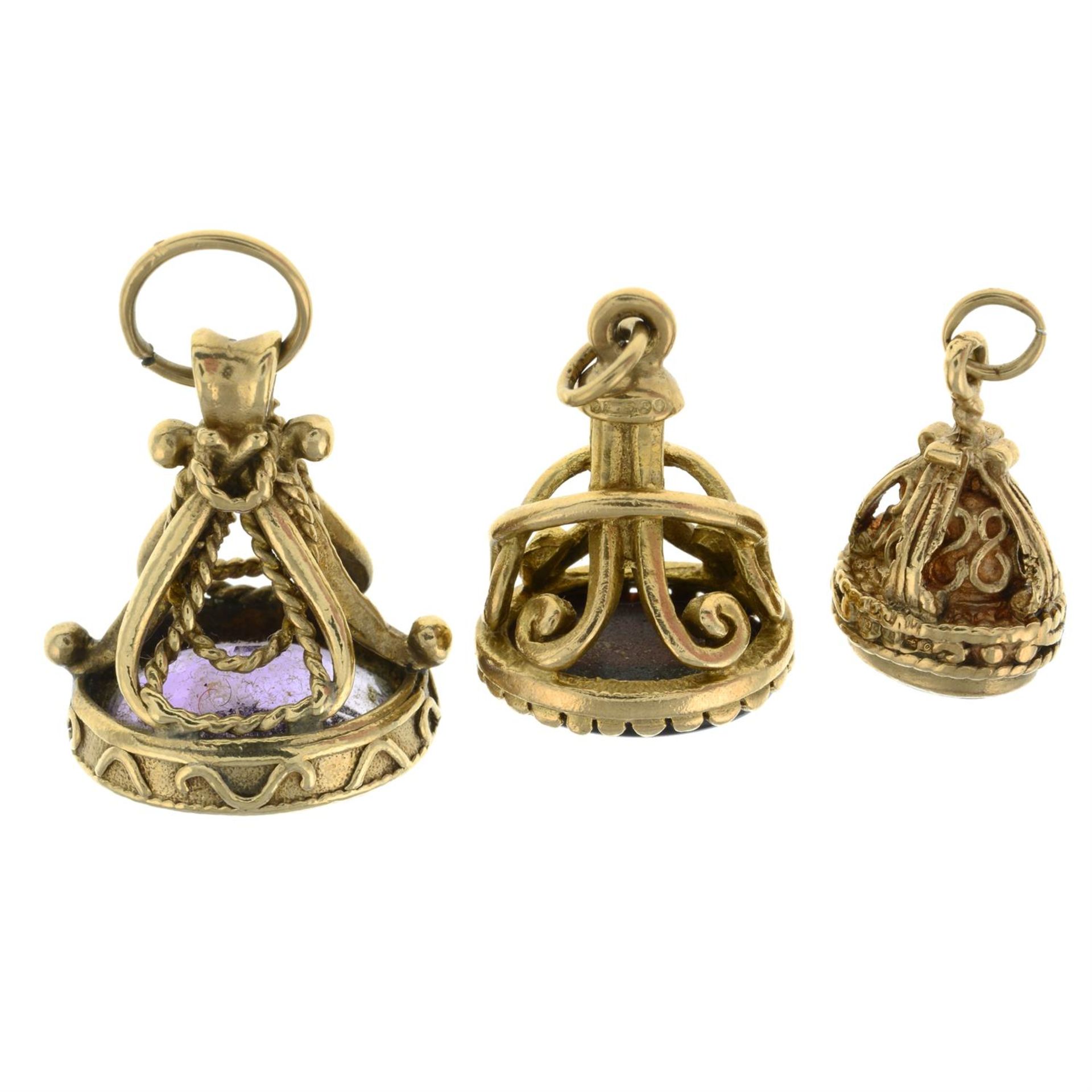 Three 9ct gold gem-set fob pendants. - Image 2 of 2