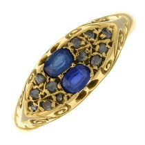 A late Victorian 18ct gold sapphire and rose-cut diamond cluster ring.