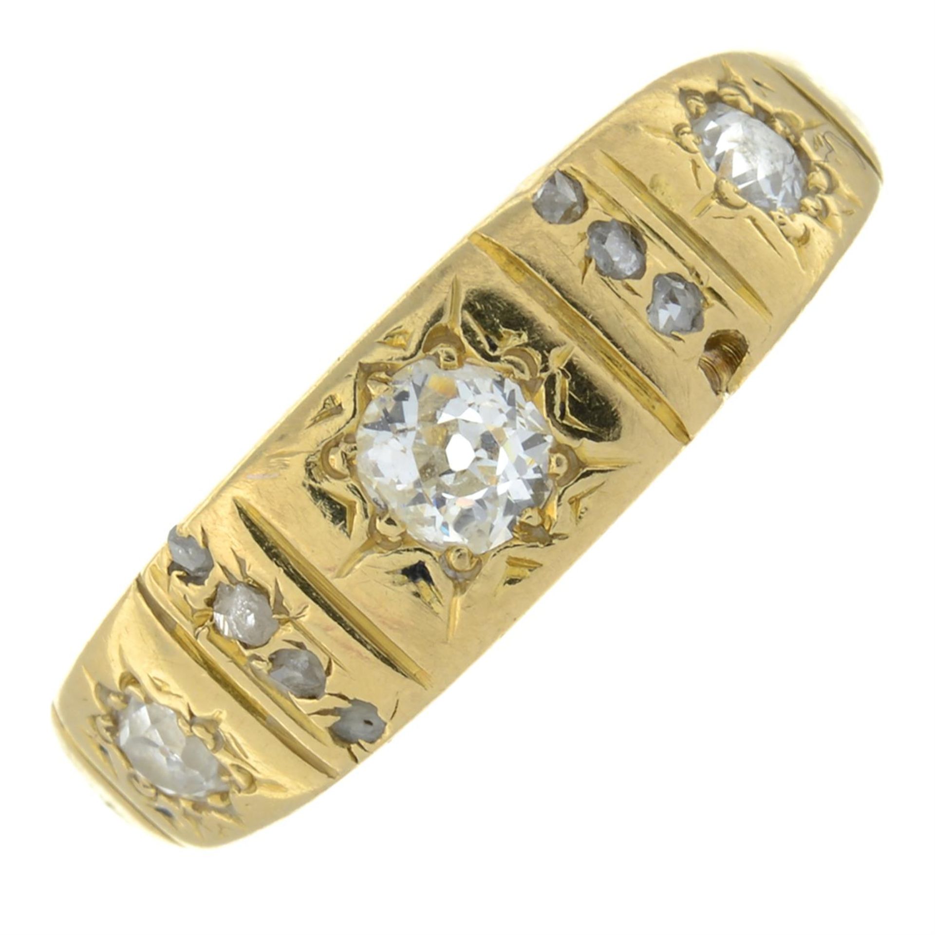 An early 20th century 18ct gold vari-cut diamond ring.