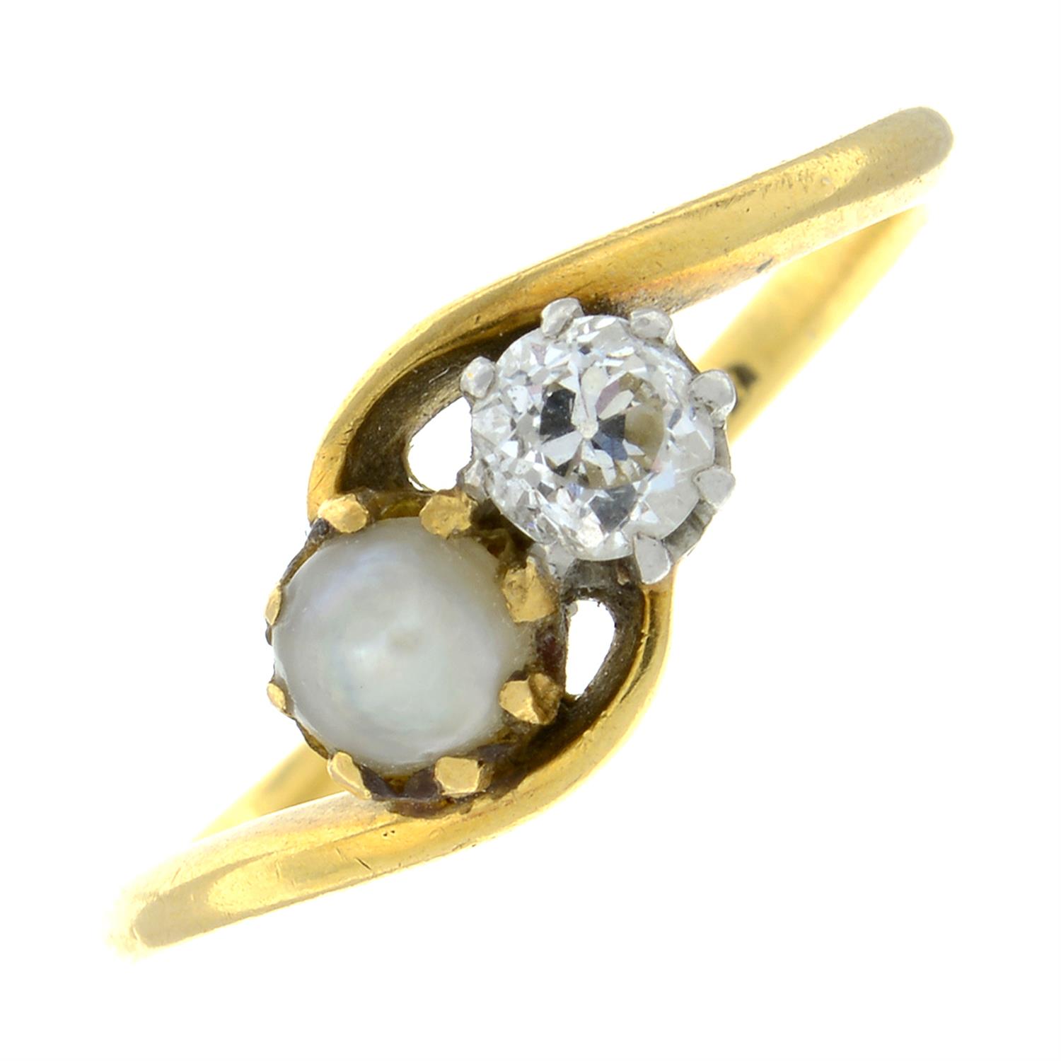 An early 20th century 18ct gold old-cut diamond and split pearl crossover ring.