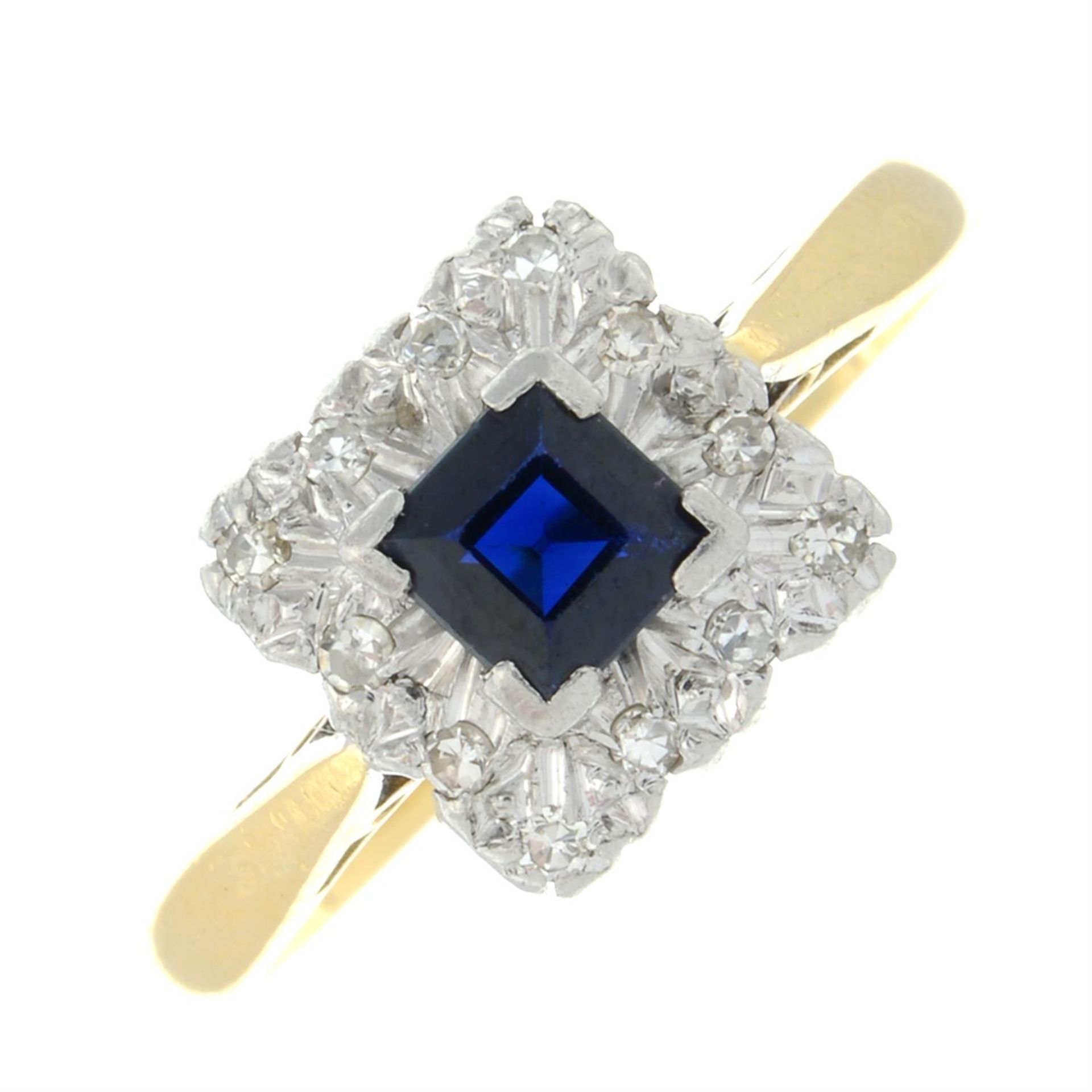 A sapphire and single-cut diamond cluster ring.