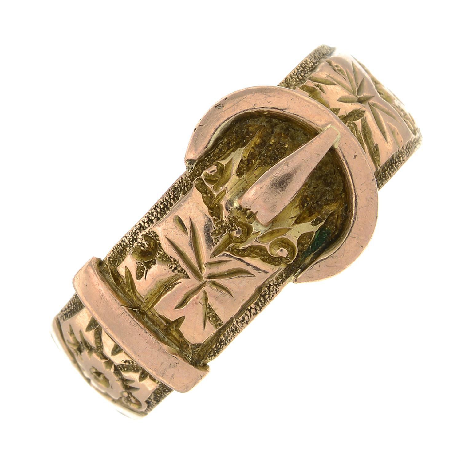 An early 20th century 9ct gold foliate buckle ring.