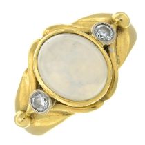 An 18ct gold moonstone and brilliant-cut diamond ring.