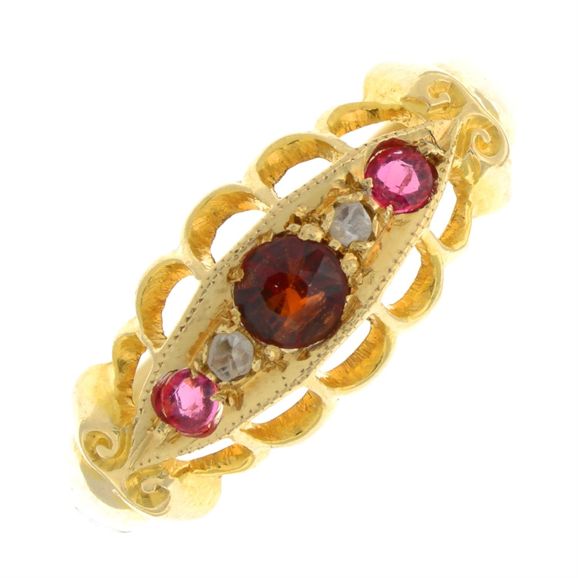 An early 20th century 18ct gold garnet, rose-cut diamond and paste ring.