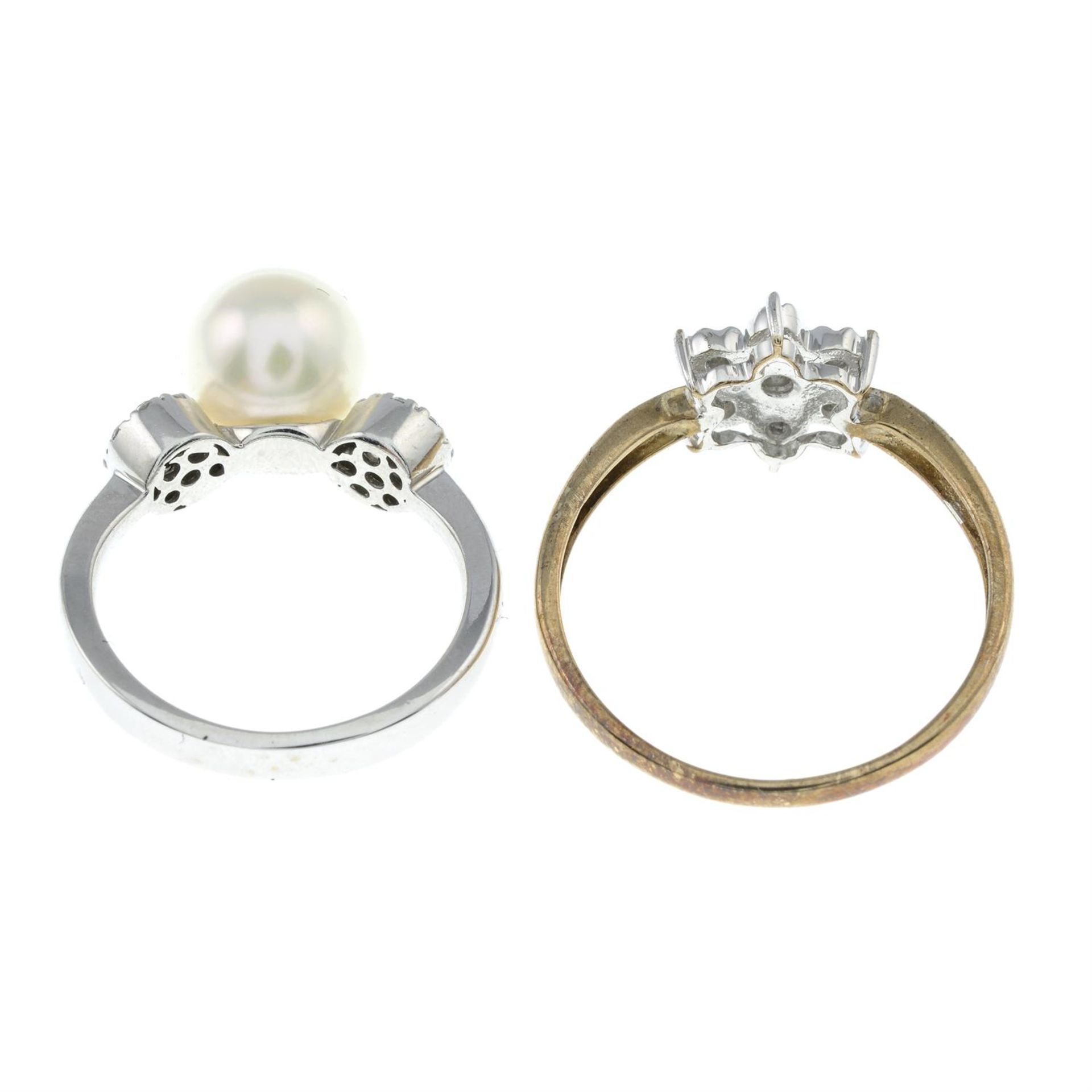 A single-cut diamond floral cluster ring, together with a cubic zirconia and cultured pearl dress - Image 2 of 2