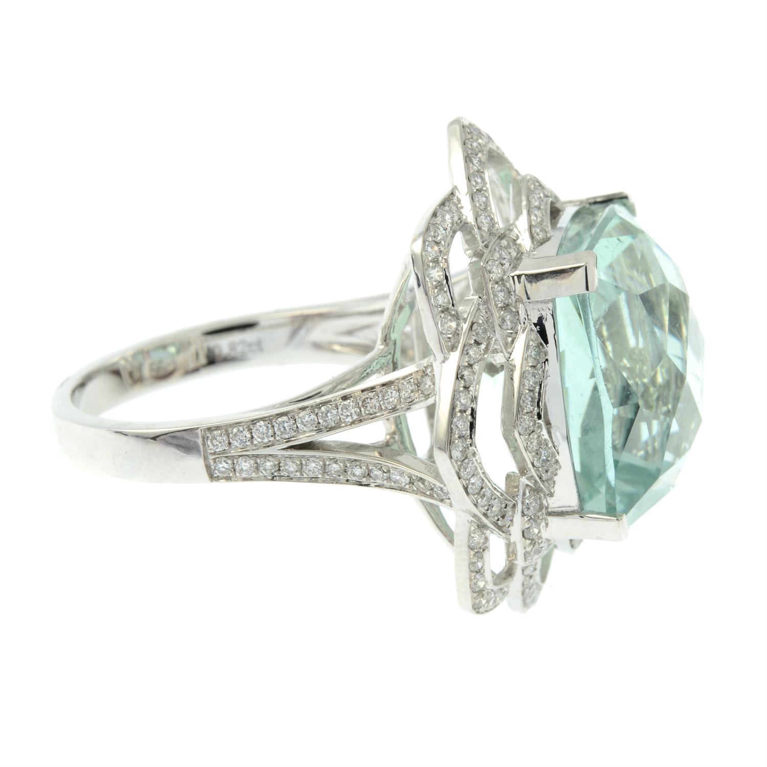 An 18ct gold aquamarine and brilliant-cut diamond floral openwork ring. - Image 3 of 5