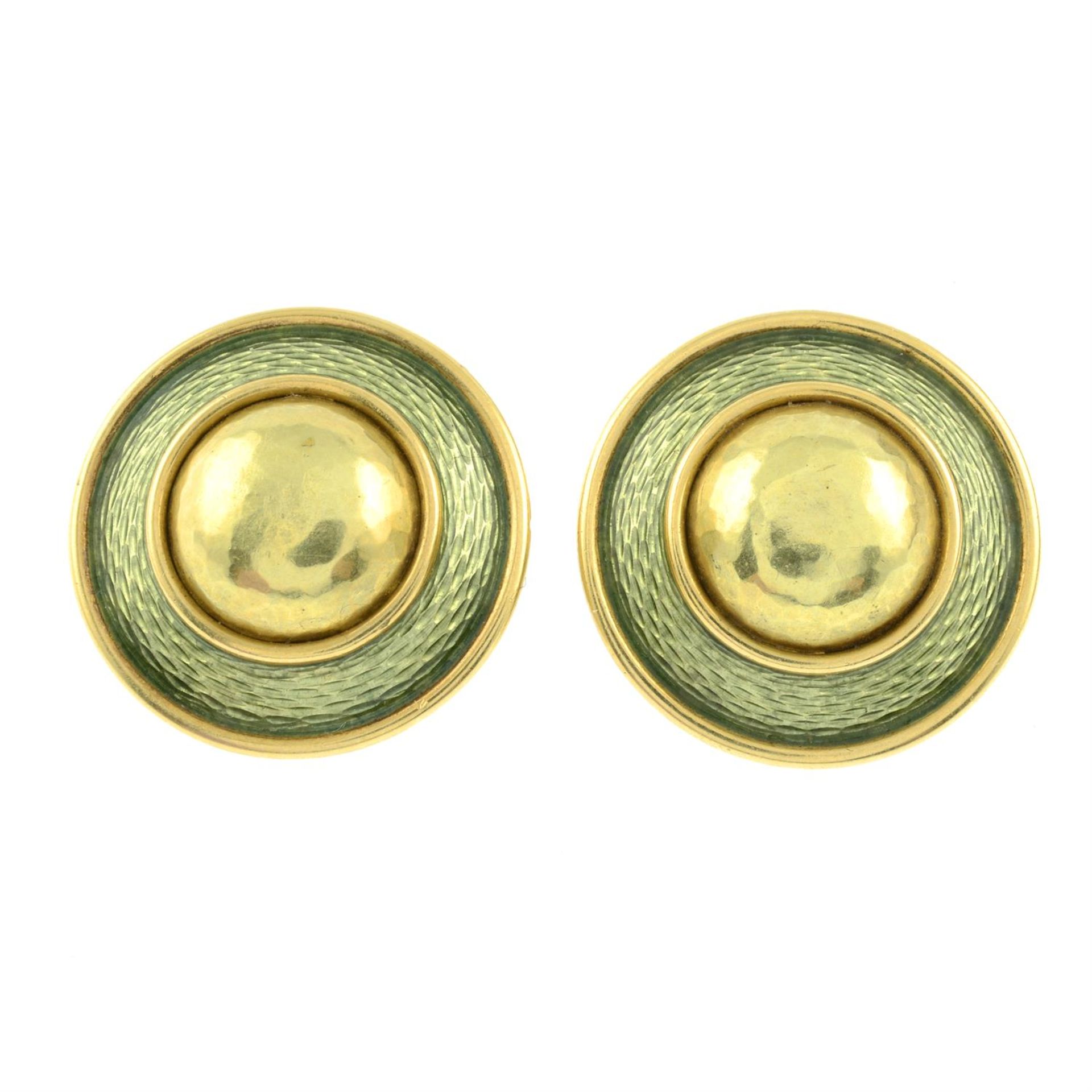 A pair of 18ct gold enamel earrings, by De Vroomen. - Image 2 of 3